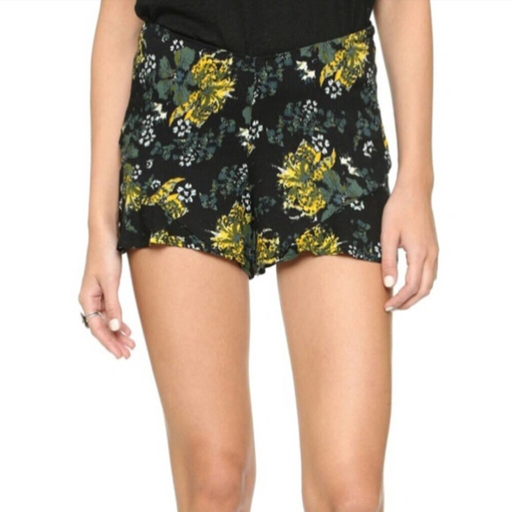 Free People Shorts High Waisted Fiona Flutter Floral Black Yellow Green Size 8